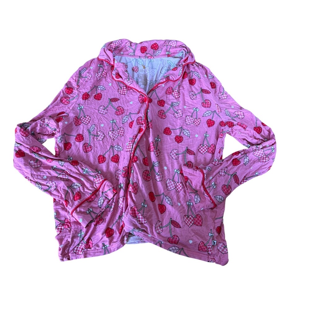 Kiki + Lulu Pink Cherry Bamboo Viscose Pajama Top Long Sleeve Button Down Large